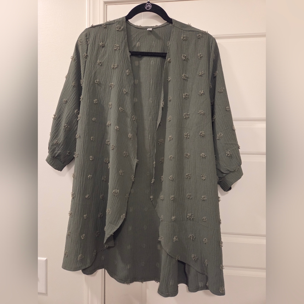 Textured Olive‎ Green Open Front Cardigan